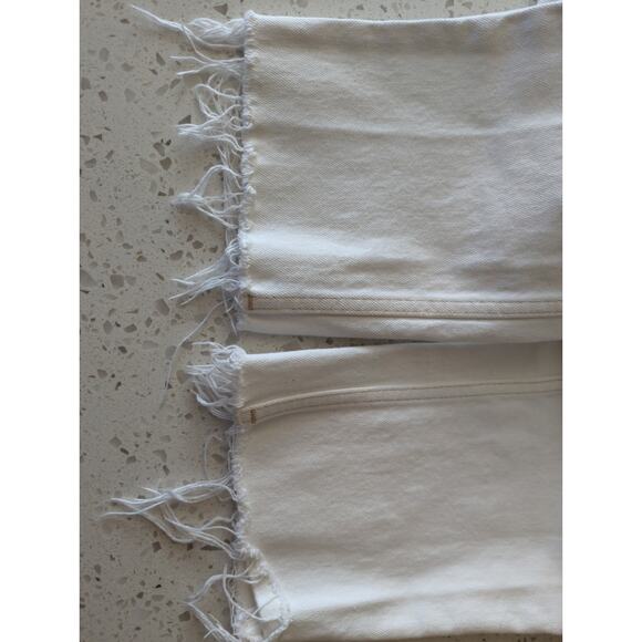 Topshop Straight Crop Jeans White Hi-Rise Frayed Hem Size 28 - Picture 6 of 7